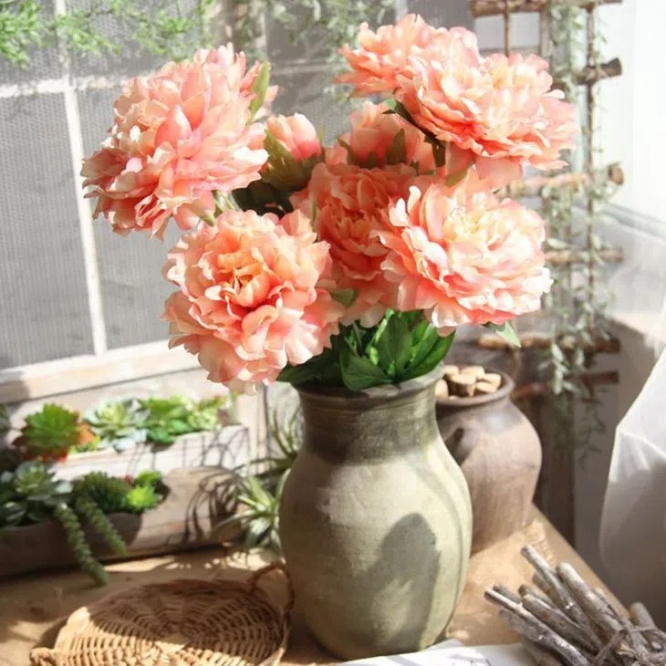 Artificial Peony in Vase